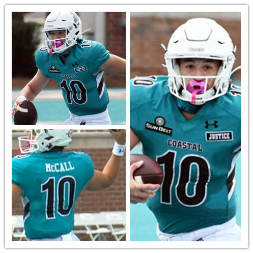 Men's Coastal Carolina Chanticleers #10 Grayson McCall Green Under Armour Football Jersey