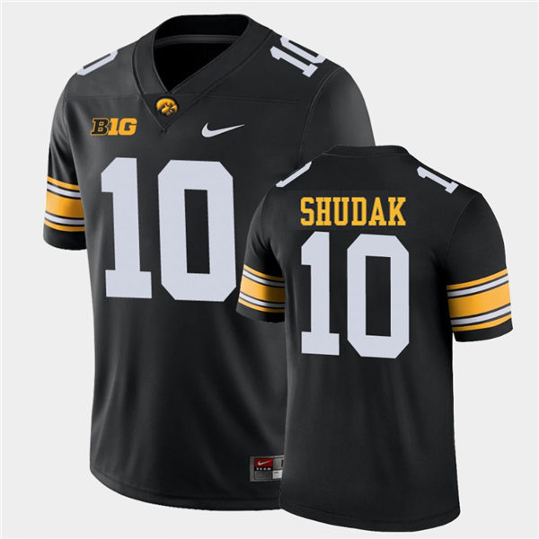Mens Youth Iowa Hawkeyes #10 Caleb Shudak Black College Football Game Jersey