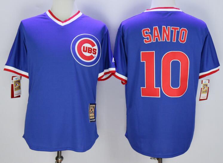 Men's Chicago Cubs #10 Ron Santo Blue Pullover Throwback Jersey