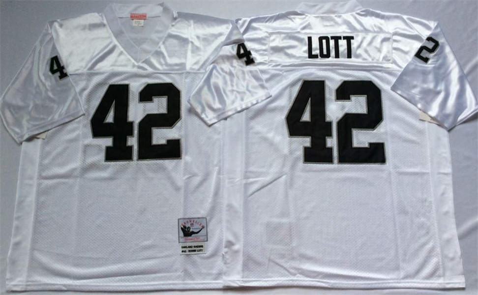 Men's Oakland Raiders #42 Ronnie Lott White Throwback Jersey