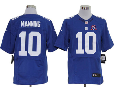 Men's New York Giants #10 Eli Manning BLue Nike Elite with 1925-2014 90TH Anniversary Patch