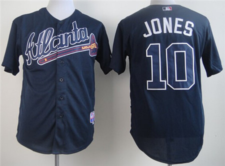 Men's Atlanta Braves Retired Player #10 Chipper Jones Navy Blue Throwback Jersey