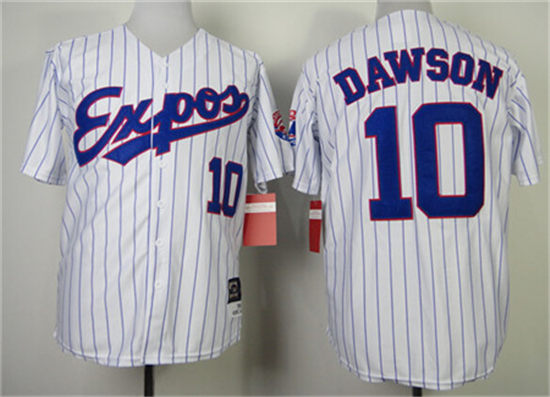 Men's Montreal Expos #10 Andre Dawson White Pinstripe Throwback Jersey