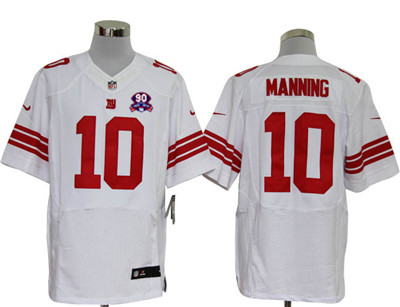 Men's New York Giants #10 Eli Manning White Nike Elite with 1925-2014 90TH Anniversary Patch
