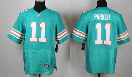 Men's Miami Dolphins #11 DeVante Parker Aqua Green Alternate 1966-2015 Throwback Uniform Nike Elite Jersey