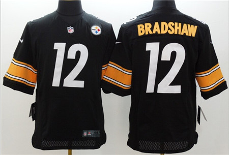 Men's Pittsburgh Steelers #12 Terry Bradshaw Black Nik Elite Jersey