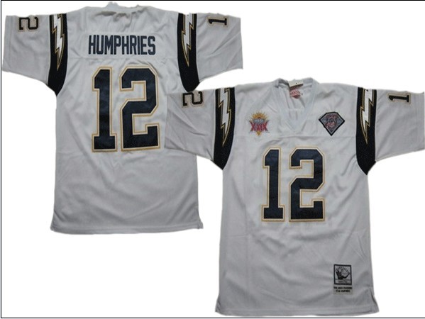 Mens San Diego Chargers #12 Stan Humphries White Mitchell&Ness NFL Throwback Football Jersey