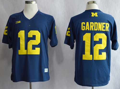 Men's Michigan Wolverines #12 Devin Gardner Big 10 Patch College Football Jerseys - Navy Blue