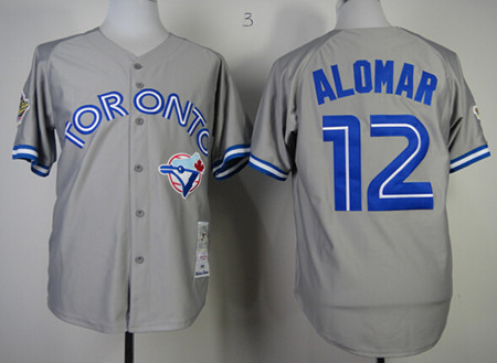 Men's Toronto Blue Jays Retired Player #12 Roberto Alomar Gray 1992 Throwback Jersey