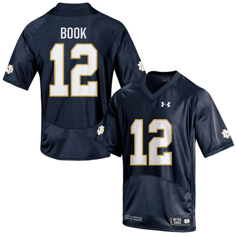 Men's Norte Dame Fighting Irish #12 Ian Book Navy with name Under Armour Stitched NCAA College Football Jersey