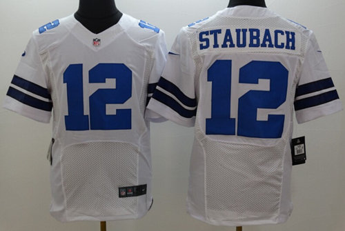 Men's Dallas Cowboys #12 Roger Staubach White Nik Elite Jersey