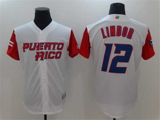 Men's Puerto Rico Baseball #12 Francisco Lindor Majestic White 2017 World Baseball Classic Stitched Authentic Jersey
