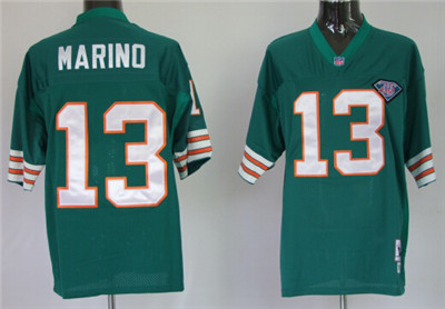 Men's Miami Dolphins #13 Dan Marino Green with 75TH Mitchell&Ness Throwack  Jersey