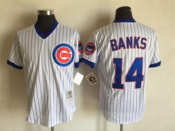 Men's Chicago Cubs #14 Ernie Banks White Pullover Cooperstown Throwback Jersey