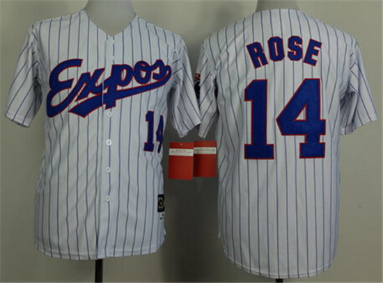 Men's Montreal Expos #14 Pete Rose 1982 White Pinstripe Throwback Jersey