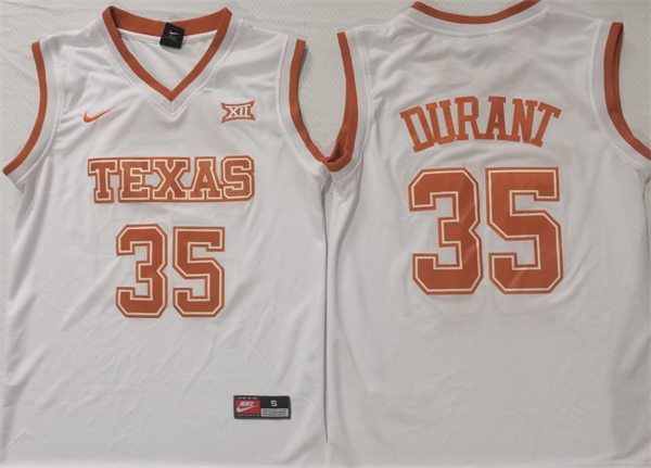 Men's Texas Longhorns #35 Kevin Durant 2007 White Retro College Basketball Jersey