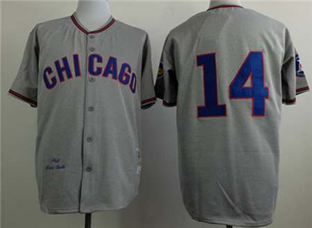 Men's Chicago Cubs #14 Ernie Banks 1968 Gray Chicago Wollens Throwback Jersey