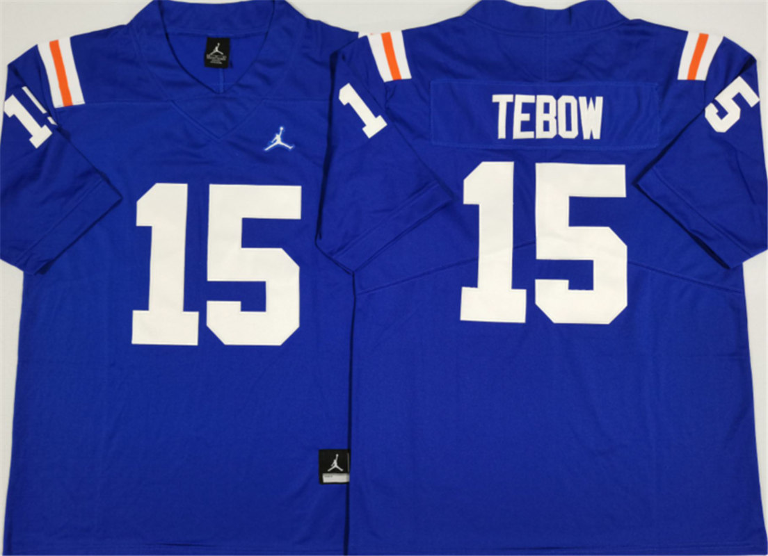 Men's Florida Gators #15 Tim Tebow Jordan Blue Throwback Football Jersey
