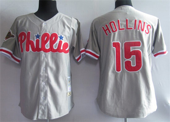 Men's Philadelphia Phillies #15 Dave Hollins Gray Mitchell & Ness Jersey