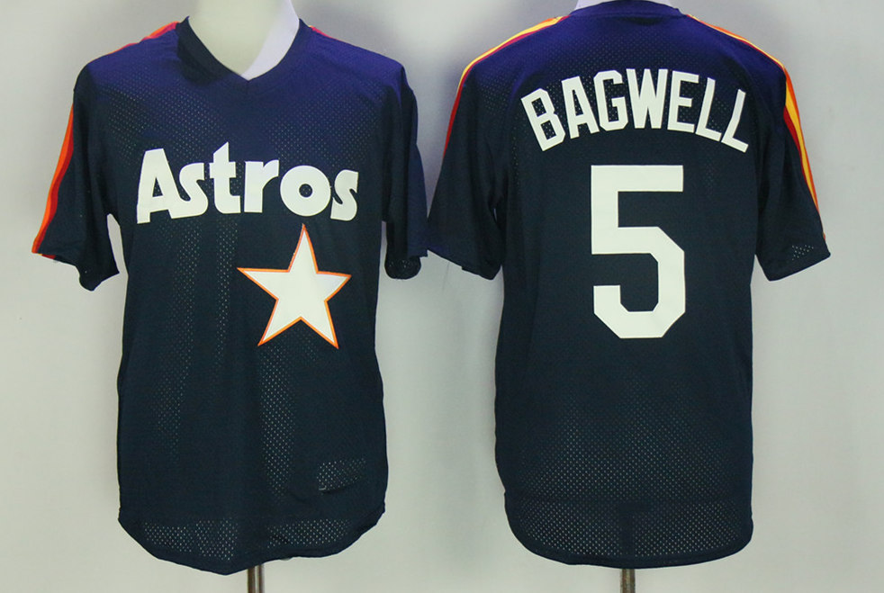 Men's Houston Astros #5 Jeff Bagwell Mitchell & Ness Navy Cooperstown Mesh Batting Practice Jersey