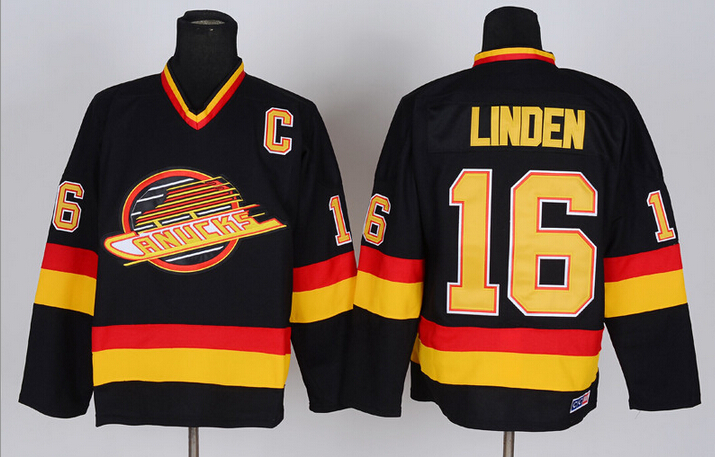 Men's Vancouver Canucks #16 Trevor Linden Black Throwback CCM C Patch Jersey