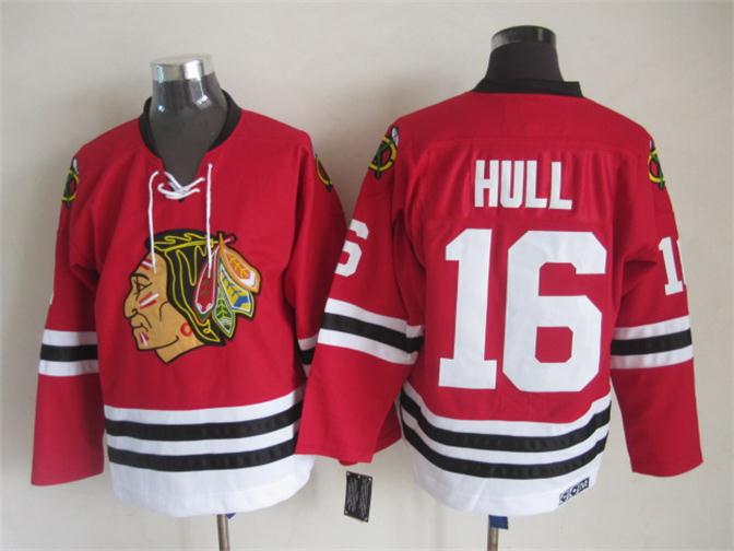 Men's Chicago Blackhawks #16 BOBBY HULL Red 1962 CCM Vintage Throwback NHL Jersey