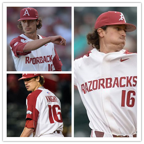 Men's Arkansas Razorbacks #16 Blaine Knight Nike White Red Shoulder College Baseball Jersey