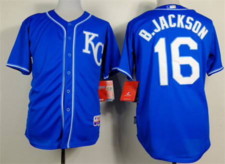 Men's Kansas City Royals Throwback player #16 Bo Jackson 2014 KC Blue Jersey