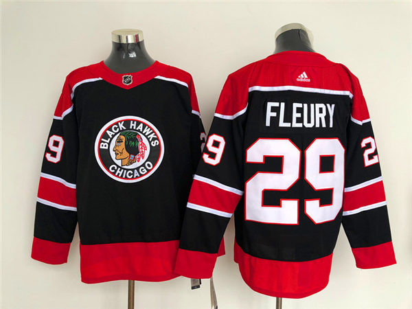 Mens Chicago Blackhawks #29 Marc-Andre Fleury Adidas Black 2020-21 Reverse Retro Jersey