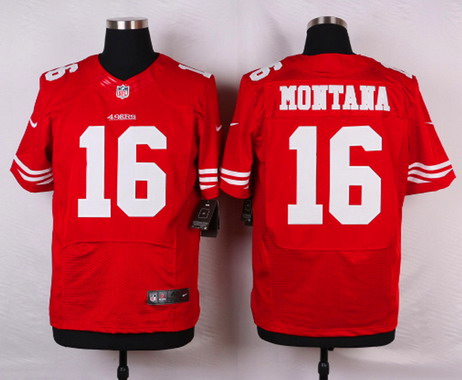 Mens San Francisco 49ers Retired Player #16 Joe Montana  Red Nik Elite Jersey