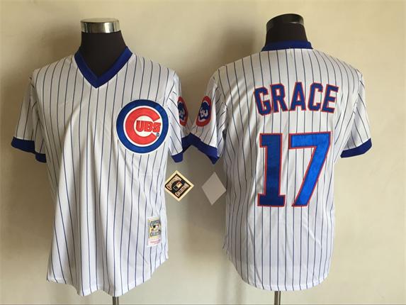 Men's Chicago Cubs #17 MARK GRACE 1989 White Pullover Majestic Cooperstown Throwback Home Jersey
