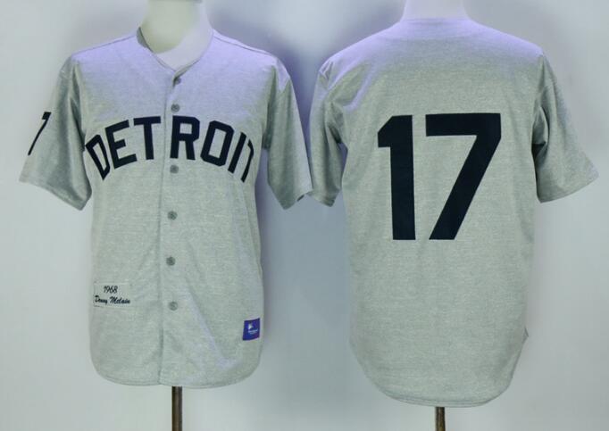 Men's Detroit Tigers #17 Denny McLain 1968 Gray Wool Throwback Vintage Baseball Jersey