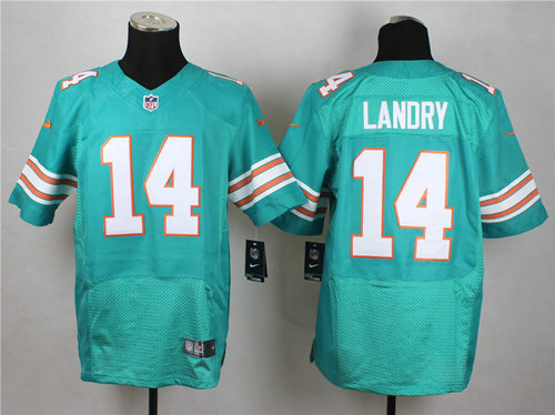 Men's Miami Dolphins #14 Jarvis Landry Aqua Green Alternate 1966-2015 Throwback Uniform Nike Elite Jersey