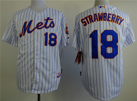 Men's New York Mets Throwback Player #18 Darryl Strawberry White Pinstripe Cool Base Jersey