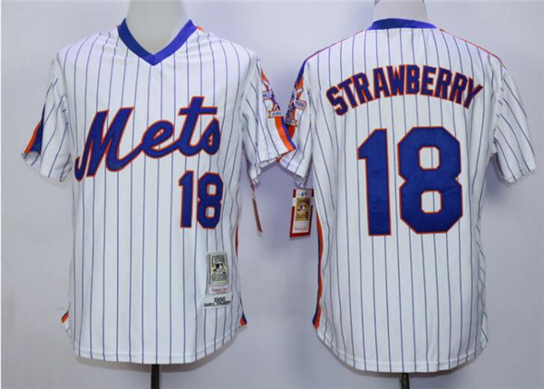 New York Mets #18 Darryl Strawberry 1986 White Pullover Throwback Jersey