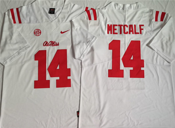 Mens Ole Miss Rebels #14 DK METCALF Nike White College Football Game Jersey