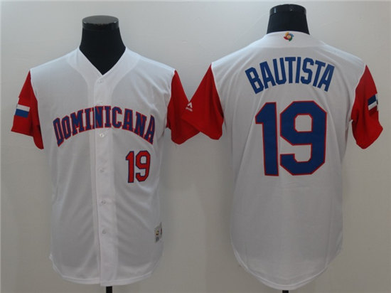 Men's Dominican Republic Baseball #19 Jose Bautista Majestic White 2017 World Baseball Classic Stitched Authentic Jersey