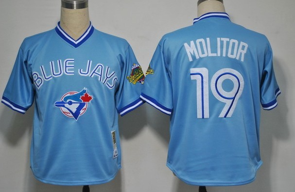 Men's Toronto Blue Jays #19 Paul Molitor 1993 Light Blue Pullover Throwback VINTAGE Jersey