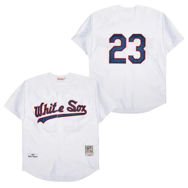 Men's Chicago White Sox #23 Robin Ventura 1990 White Mitchell&Ness Throwback Jersey