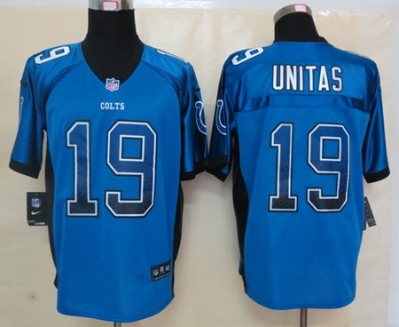 Men's Nike Indianapolis Colts #19 Johnny Unitas 2013 Drift Fashion Blue Elite Jersey