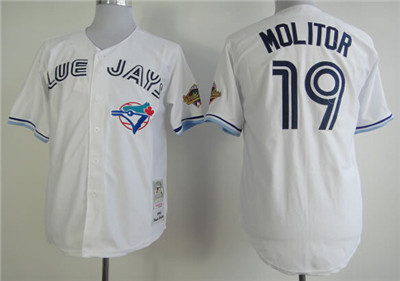 Men's Toronto Blue Jays #19 Paul Molitor White Throwback Jersey