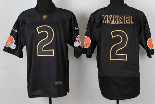 Men's Cleveland Browns #2 Johnny Manziel 2014 PRO Gold Lettering Nike Fashion Jerseys