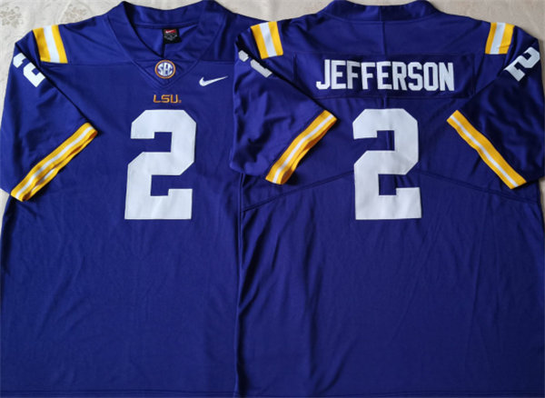 Men's LSU Tigers #2 Justin Jefferson Purple Nike College Game Football Jersey