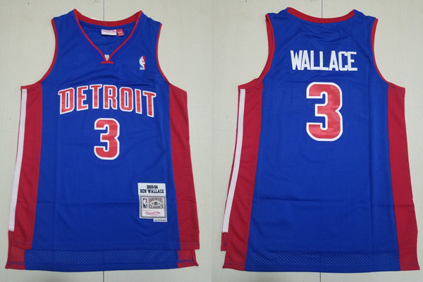Mens Detroit Pistons #3 Ben Wallace Mitchell & Ness Royal 2003-04 Hardwood Classics Swingman Jersey