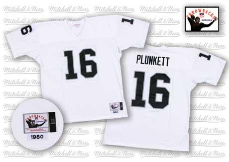 Mens Oakland Raiders #16 Jim Plunkett 1980 White Mitchell&Ness Throwback Legacy Jersey