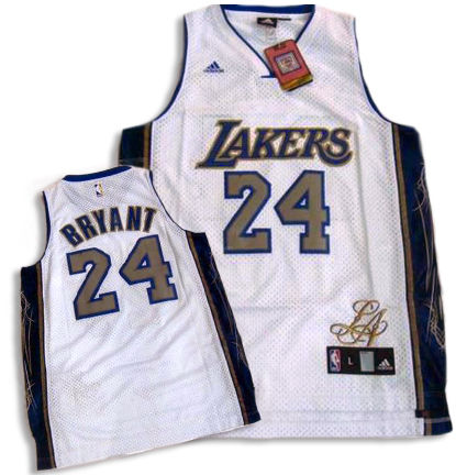 Mens Los Angeles Lakers #24 Kobe Bryant White Signature Editon Jersey