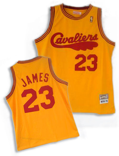 Men's Cleveland Cavaliers #23 LeBron James Yellow Broadsword Throwback Jersey