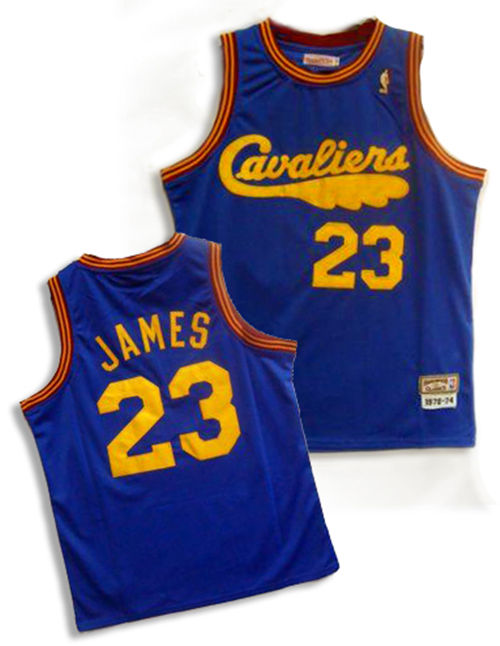 Men's Cleveland Cavaliers #23 LeBron James Blue Broadsword Throwback Jersey