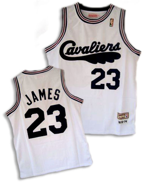Men's Cleveland Cavaliers #23 LeBron James White Broadsword Throwback Jersey