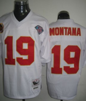 Mens Kansas City Chiefs #19 Joe Montana White Mitchell&Ness Throwback Jersey
